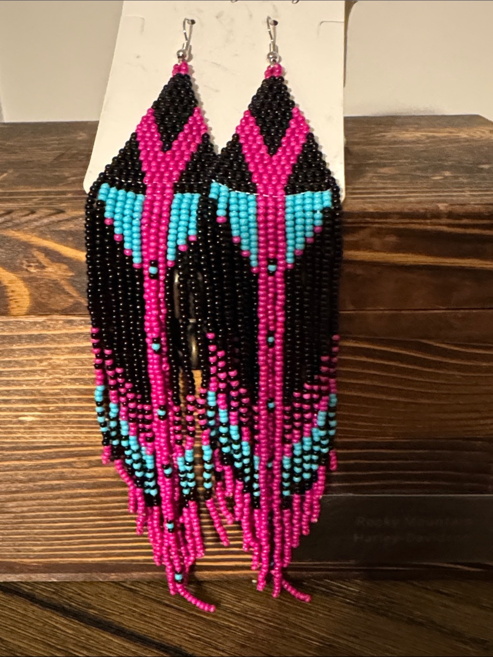 Vibrant Pink, Black & Turquoise Beaded Fringe Earrings